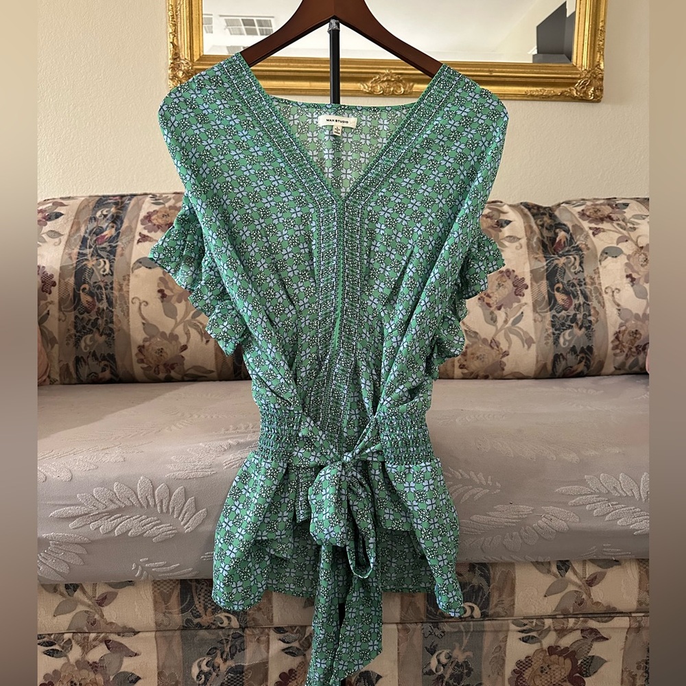 Max Studio Green Patterned Blouse